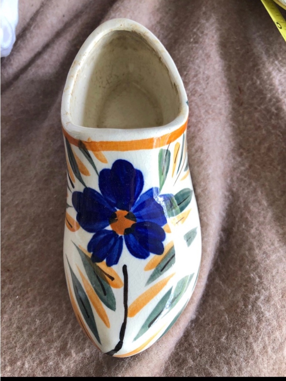 Occupied Japan Hand-Painted Ceramic Dutch Clog with Blue Floral Design